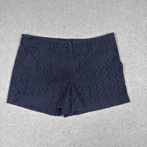 Cynthia Rowley Navy Eyelet Cotton Shorts Womens 6 Floral Preppy Coastal Boho